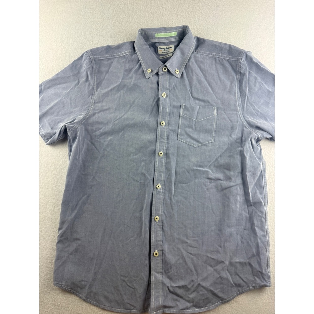 Tommy Bahama Jeans Mens Medium Blue Tencel Cotton Short Sleeve Button Down Shirt